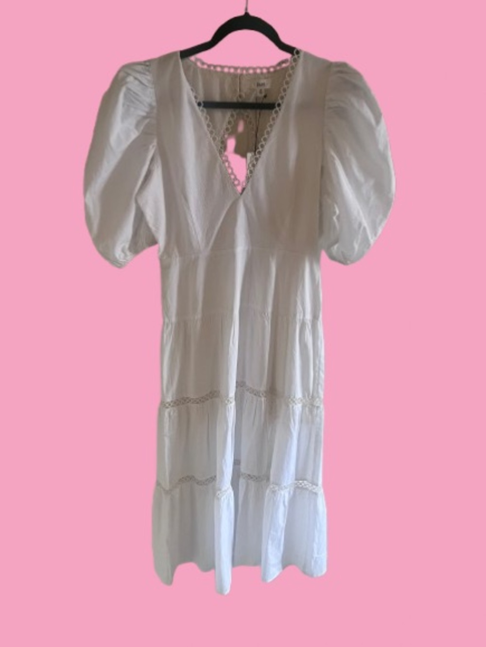 NWT Anthropolgie , Rahi , White Poplin Tiered Midi Dress Cottagecore Medium